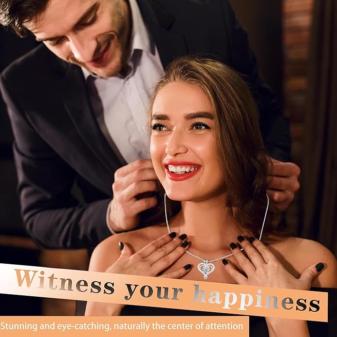 Infinity Necklace for Women, 925 Sterling Silver Heart Necklace with 5A Zircon, White Gold Plated Adjustable Chain, Gift for Valentine's Day, Birthday, Anniversary for Wife, Girlfriend, Mom