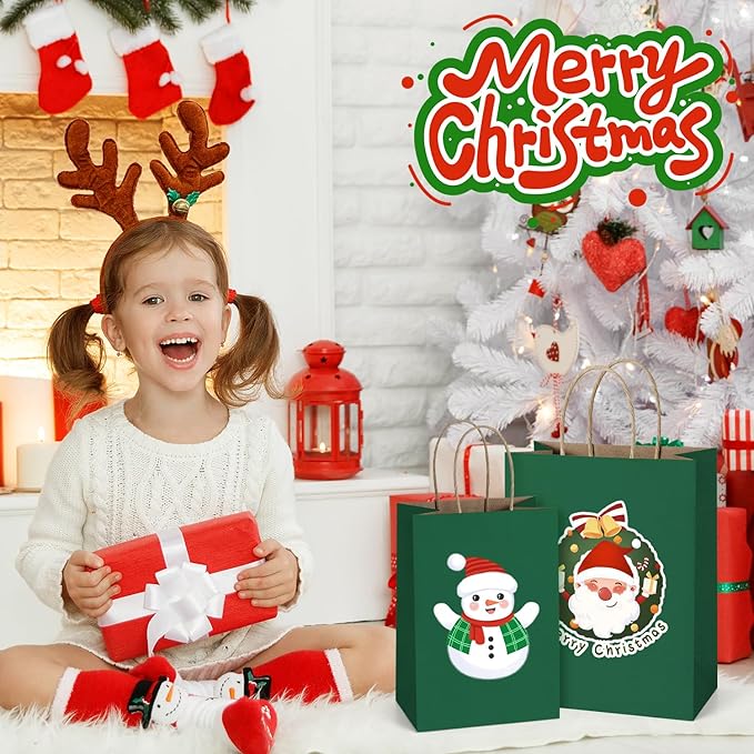 BagDream Forest Green Paper Bags with Handles Bulk 10x5x13 Inch 100Pcs Large Kraft Paper Gift Bags for Christmas, Thanksgiving, Outings, Craft, Retail, Grocery, Shopping, Recyclable