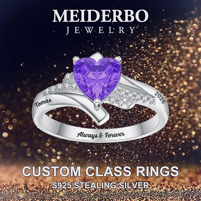 Custom Class Ring 925 Sterling Silver Birthstone Customized Personalized High School College University Women's Class Ring Graduation Gifts