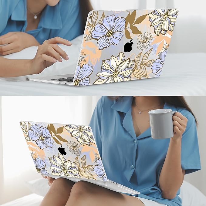 Mektron Case for MacBook Pro 16 Inch A2141 Cover 2019 Release 16" with Liquid Retina Display/Touch ID, Plastic Hard Shell with Keyboard Skin & Screen Protector & Dust Plug, Abstract Floral
