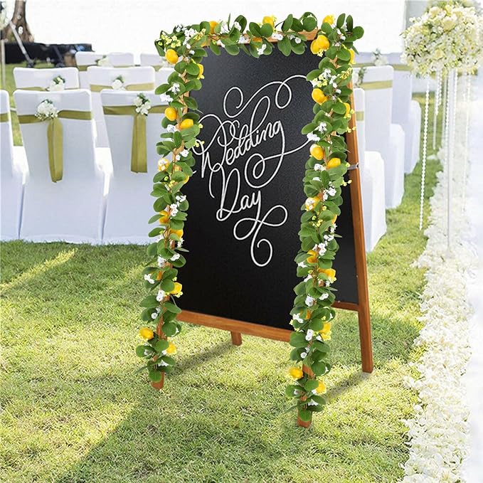 U'Artlines 4Pcs Total 22 Ft Artificial Lemon Garland Spring Summer Faux Fruit Vine Garlands with Greenery for Door Wall Mantle Wedding Party Table Decorations