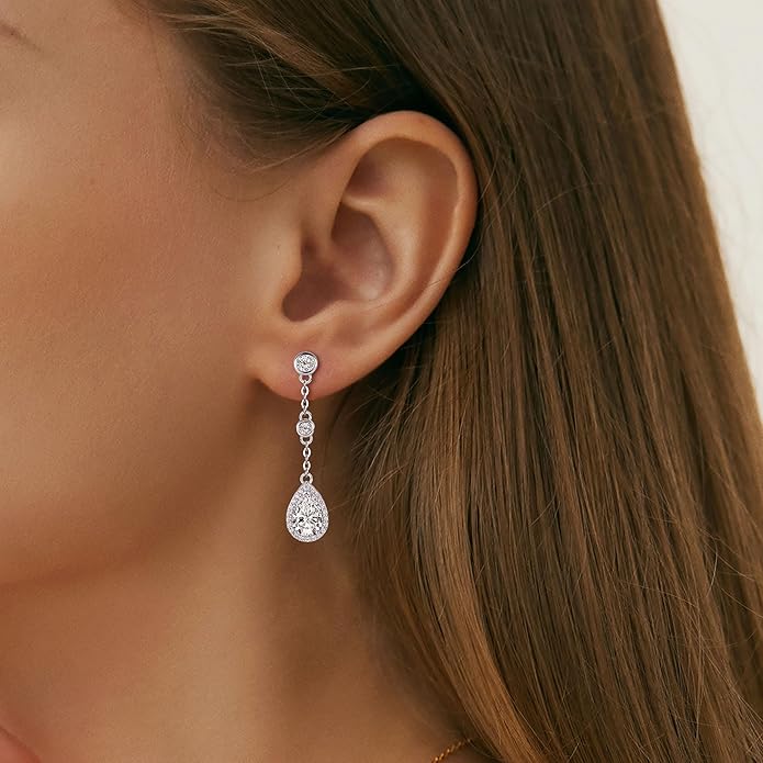 Pear Moissanite Drop Stud Earrings, 3.0cttw D Color 6x9mm Pear Cut Moissanite, 925 Sterling Silver Drop Earrings for Women Birthday Jewelry Gifts