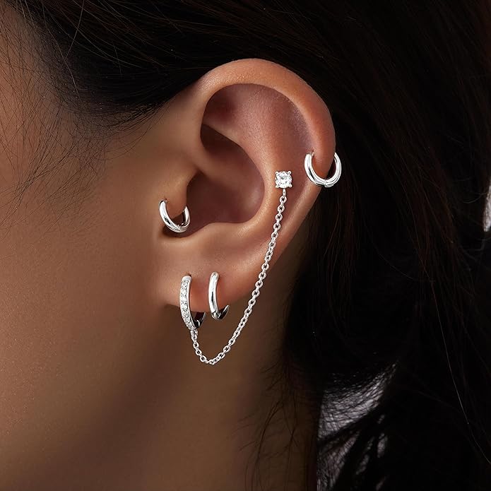 Small Gold Huggie Hoop Earrings Set for Women Men Hypoallergenic 14K Plated Stack Cartilage Earrings, Multiple Piercing Lightweight Mini Thin Cute Dainty Trendy Jewelry Set Christmas Gifts for Women