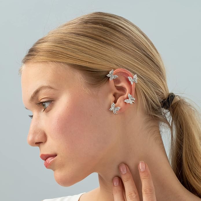 2PCS Butterfly Ear Cuffs Climber Wrap Around Earrings for Women Fairy No Piercing Ear Clip Gold Silver Jewelry Gift