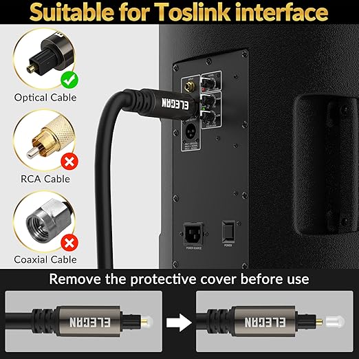 Elecan Optical Audio Cable 15 Ft/2 Pack Digital Audio Toslink Cable Cord-Fiber Optic-Gold Plated-Flexiable&Durable-for Home Theater,Sound Bar,PS4& Xbox-with Right Angled+Mini Toslink Adapters+Ties