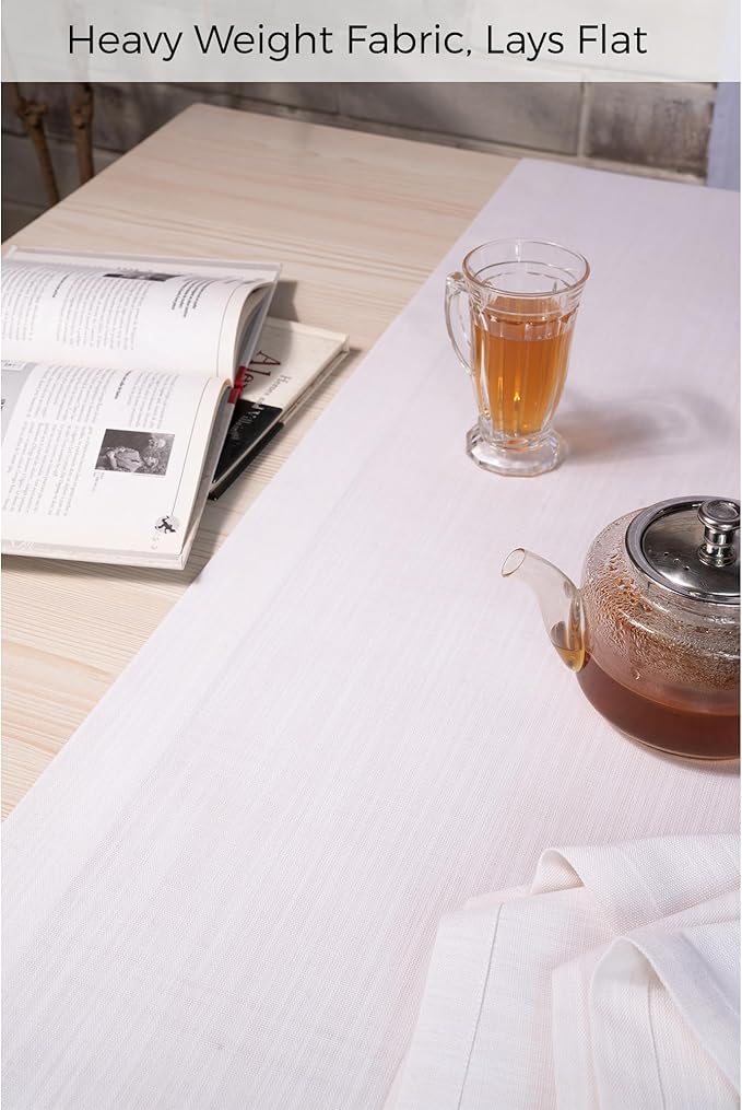 D'Moksha Homes Chambray Cream and White Table Runner 14 x 36 Inch - Faux Linen Table Runner - Wrinkle Resistant, Machine Washable Ideal for Dresser Tables, Christmas, Holiday - 100% Recycled Fabric