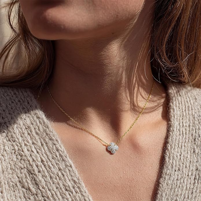 MEVECCO Dainty Gold Necklace For Women 18k Gold Plated Full CZ Pendant Necklace Handmade Necklace Jewelry Everyday Wear