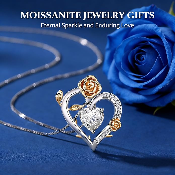Gorgeous Moissanite Necklaces for Women - Valentine's Day Gifts for Wife Girlfriend, 925 Sterling Silver 1-3CT Moissanite Pendant Jewelry, Wedding Anniversary Birthday Christmas for Mom