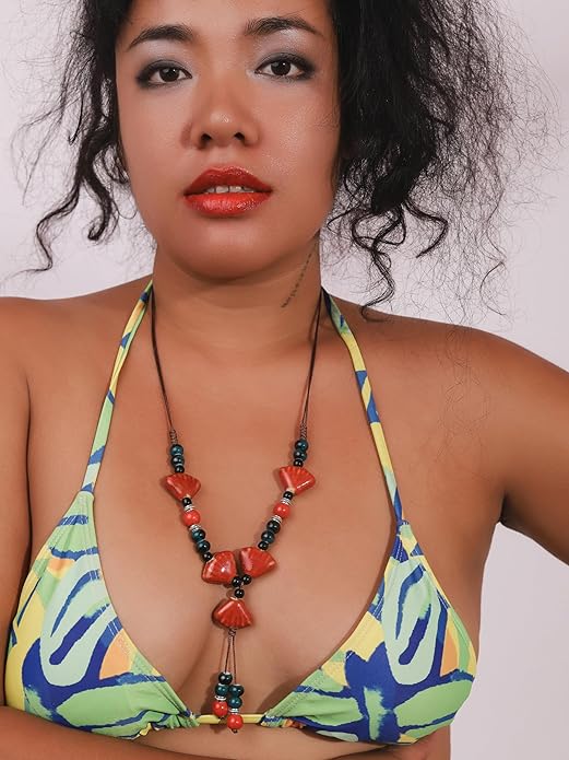 MINACHI Vintage Bohemian Ethnic Colorful Ceramic Bead Long Y Necklace, Hippie Boho Summer Fashion Jewelry Gift for Women