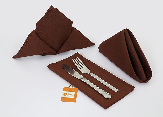 TARAN LIVING Thick Cotton Cloth Napkin Set Christmas Cloth Napkins Washable Dinner Pure Cotton Napkin Set Table Cloth Reusable Perfect and Home Decor - Brown, Set of 12, 18x18 Inch