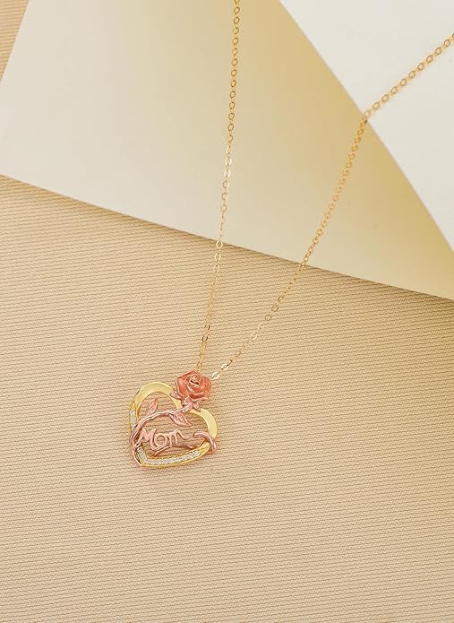 14K Solid Gold Rose Flower/Sunflower Necklaces for Women Flower Heart Pendant Necklace Love Sunshine Jewelry Anniversary Valentine's Day Birthday GiftS for Women Wife Girlfriend Her Mom