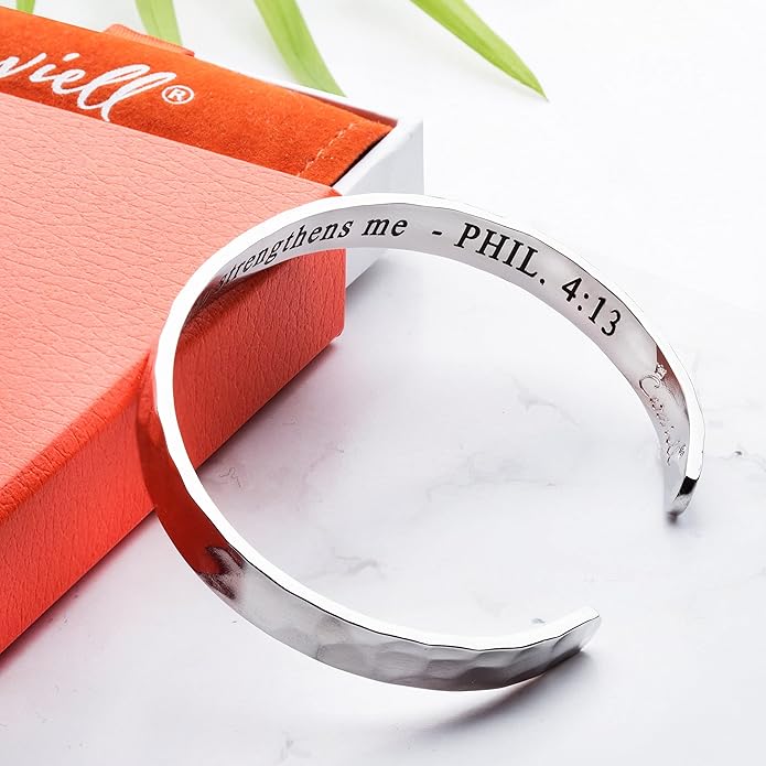Carviell Engraved Cuff Bracelets for Women – Inspirational, Friendship, Love, Mom, Daughter, Sister, Christian, Graduation, Memorial & Wedding Gifts – 80+ Phrases – Stainless Steel, Gift-Ready