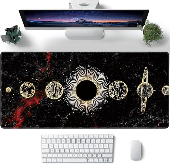 Galaxy Planet Large Mouse Pad,Gaming Keyboard Desk Pad,Extended Mouse Mat Non-Slip Rubber Base with Stitched Edges for Office Game Home XXL 35.4"x15.7"