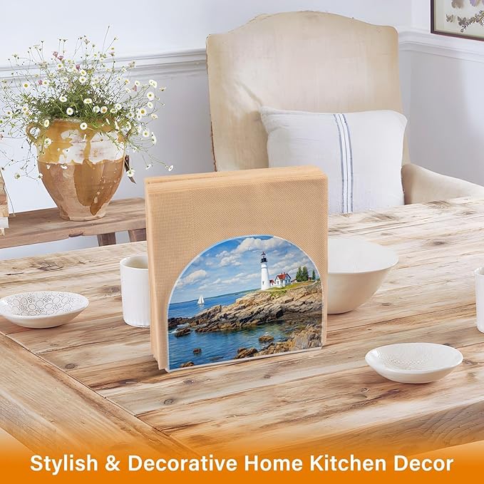 Napkin Holder, Lighthouse on Beach Napkin Holder for Table Standing Napkin Holders for Table, Kitchen & Dining Room Decor