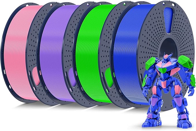 SUNLU PETG Filament 1.75mm 4KG Bundle, Less Stringing and Good Layer Adhesion, Individually Vacuum Packed, 3D Printer Filament 4kg, 1kg per Spool, Pack of 4, 4 Colors, Pink+Purple+Blue+Green