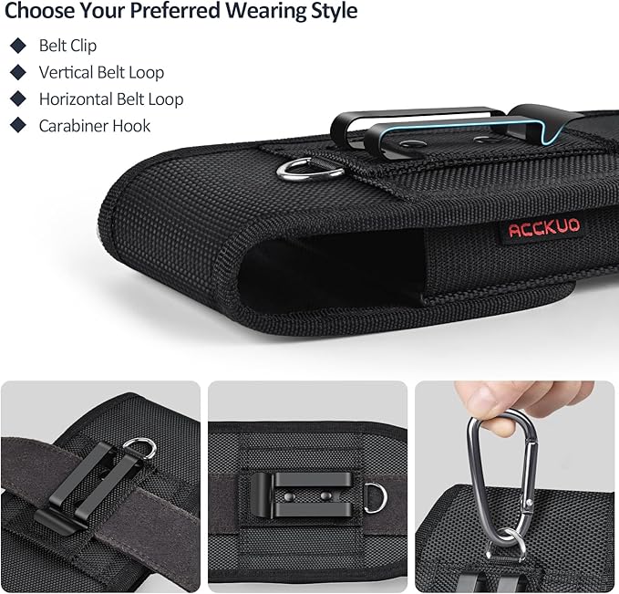 Phone Holster for Belt with Metal Clip and Magnetic Closure Compatible with iPhone 16/15/14/13/12 Pro and Non-Pro, Galaxy S25 S24 S23 S22 for Everyday Protection, M-Black