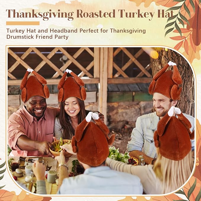 Hanaive 10 Pieces Thanksgiving Turkey Hats Bulk for Adults Turkey Costume for Dress-up Party Plush Turkey Hat Party Supplies