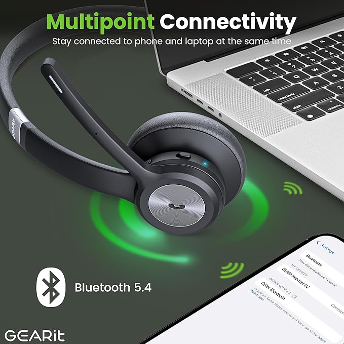 GEARit Wireless Bluetooth Headset with Mic - 35 Hrs Talk Time - for Trucker, w/Noise Cancelling Microphone & Mute Button - Easy to Set Up Wireless for Work, Phone Calls, Homes, Offices
