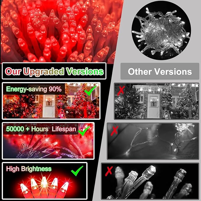 750 LED 240FT Christmas String Lights Outdoor, 12 Pro Modes and Timer Memory & Brightness, Plug in Outdoor Waterproof Clear Wire Twinkle Light for for Xmas Yard Tree Wedding Party Decor (Red)
