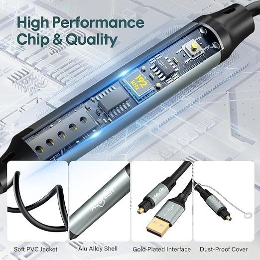 Adoreen Unidirectional USB A 2.0 to Toslink Digital Optical Audio Cable 15 Ft, USB Male to SPDIF Port Male Fiber Optic Adapter, for Windows Mac PS5/PS4 Laptop, NOT for TV-NOT Toslink to USB-A