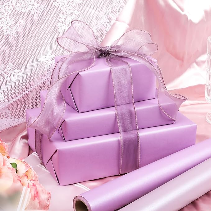NESCCI Light Purple Matte Wrapping Paper,Solid Color Pearly-Lustre Paper,Gift Wrapping Paper,Perfect for Wedding,Valentine's Day,Birthday, Christmas,Baby Shower,DIY Bouquet (17 Inches X 32.8 Feet)