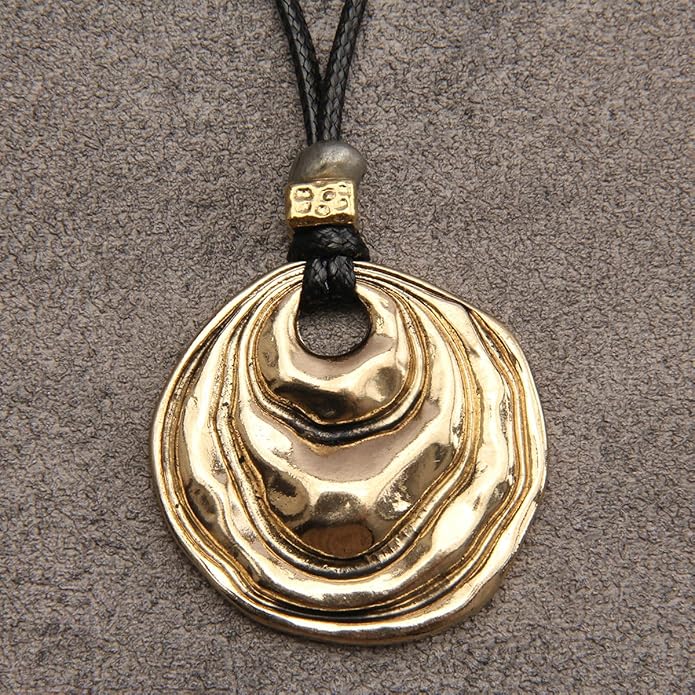 GelConnie Boho Necklaces for Women Vintage Silver Circles Long Pendant Necklace Cowgirl Sweater Necklace Adjustable Leather Choker Necklace for Women
