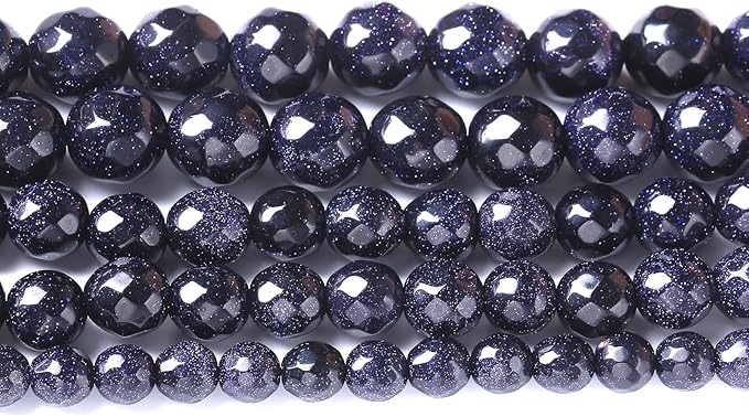 12mm 32pcs Natural Blue Sandstone Faceted Stone Beads for Jewelry Making DIY Bracelet Necklace Accessories 15" Energy Healing Power Stone Beads (Faceted Blue Sandstone, 12mm)