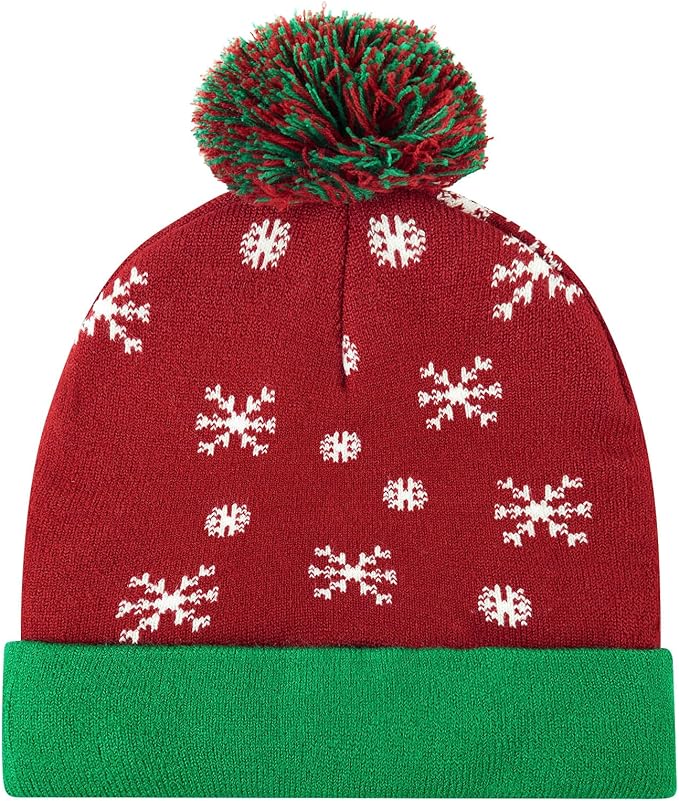 RAISEVERN Unisex Ugly LED Christmas Hat Novelty Colorful Light-up Stylish Knitted Sweater Xmas Party Beanie Cap(6 Lights)
