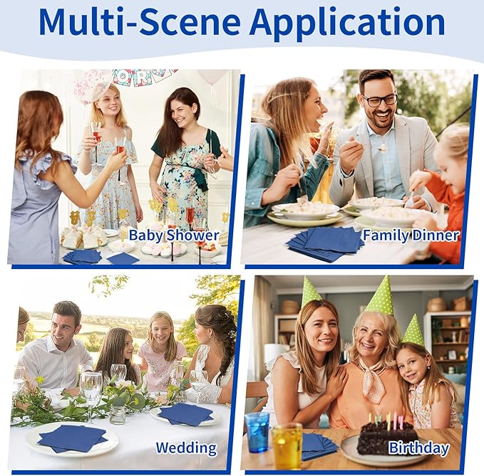 100 Pack Cocktail Napkins Disposable, 2-Ply 5" x 5" Party Napkins, Square Beverage Dinner Napkin for Wedding Birthday Party Anniversary Reception Bar Event (Navy Blue)