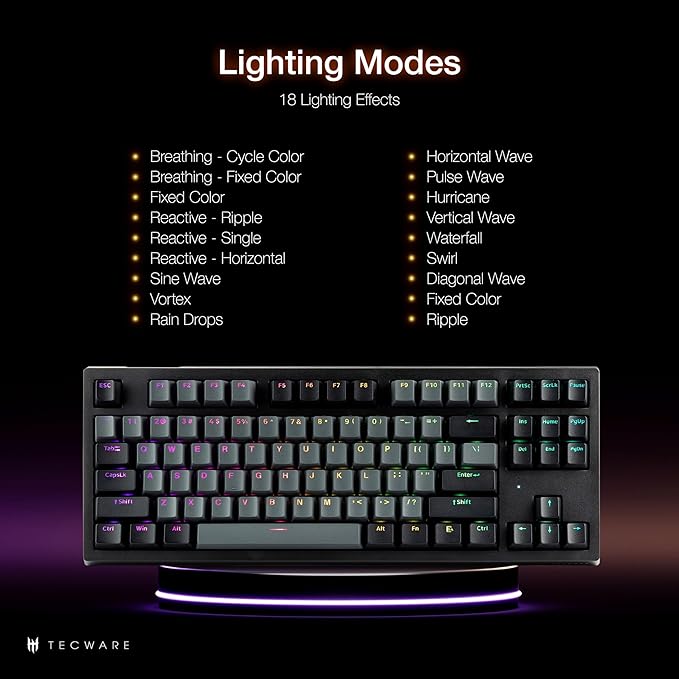 TECWARE Phantom+ Elite 87 Key RGB Mechanical Gaming Keyboard, LED Backlit, Universal Hot-Swap, Wired and Wireless, 3 Mode Connectivity, Thocky Sounding, Black Elite Wraith Red
