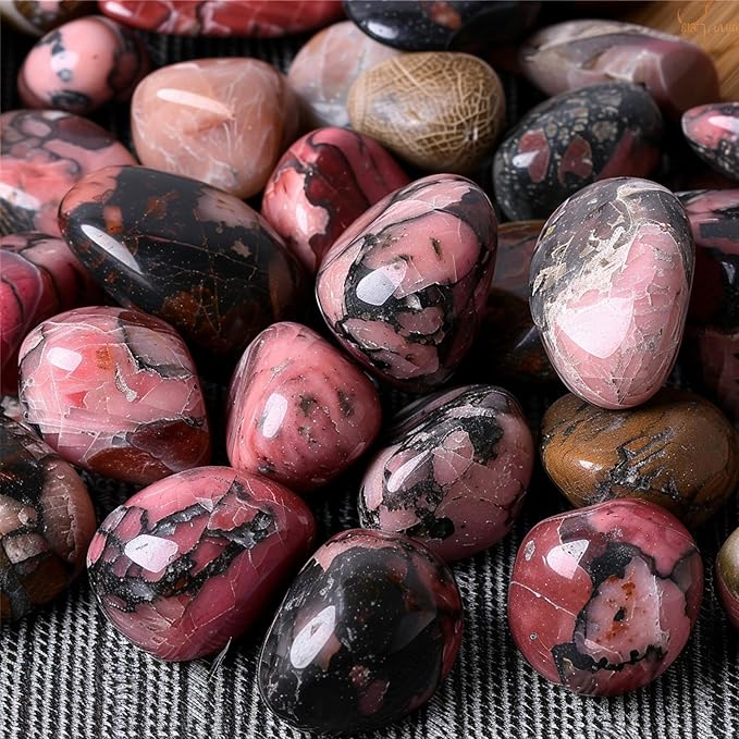 Polished Rhodonite Crystal Chips Set, 0.4", 128 Pcs - Handpicked Tumbled Stones and Crystals Bulk for Healing, Reiki, Meditation, Witchcraft and Home Decor