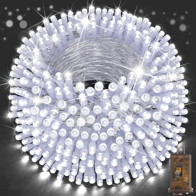 SAUIRS 190FT 500 LED Christmas Lights Outdoor String Lights with 8 Modes Timer Waterproof Fairy Light Plug in for Outside Indoor Party Xmas Palm Tree Yard Wedding Decorations(Cool White)