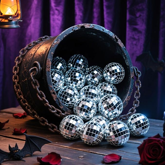 Mtlee 20 Pcs Disco Balls Decoration Mirror Disco Ball for Christmas Tree Flies Assorted Hanging Mini Glass Different Sizes Reflective with Rope for Halloween DIY Wedding Music Prom Props