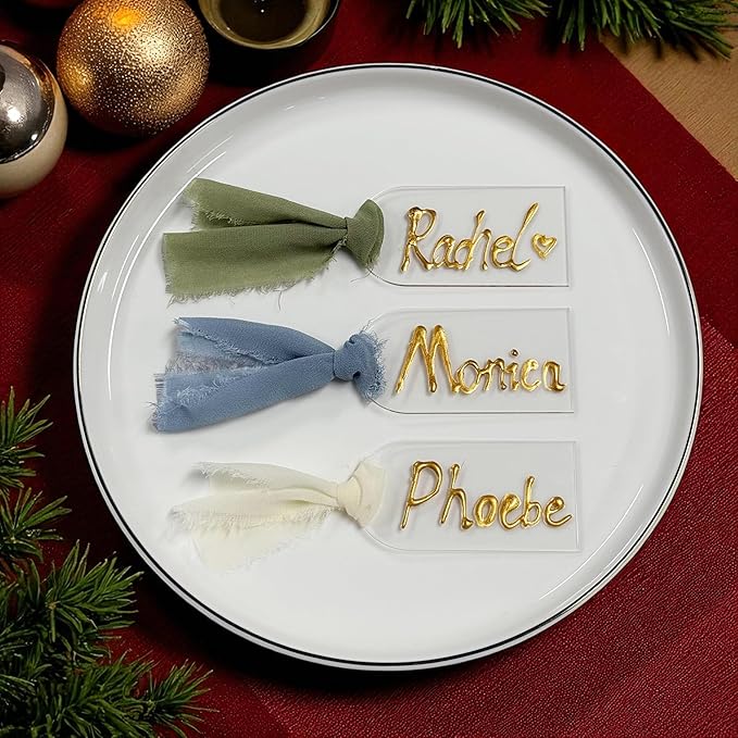 10Pcs Acrylic Place Card for Wedding Clear Transparent Acrylic DIY Table Seating Cards Wedding Supplies with Green Ribbon