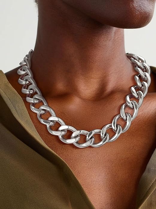 ChainsPro Cuban Link Chain for Women,Stainless Steel Chunky Necklace Silver/Gold Plated Thick Chain Choker, 12/16/20 mm Width,18" and 20" Punk Hip Hop Trendy Non Tarnish Jewelry Gifts