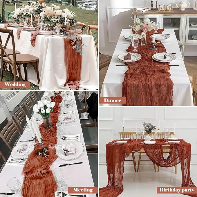 6 Pack 10 Ft Cheesecloth Table Runner Rust Gauze Long Table Runners Boho Gauze Cheese Cloth Table Runner Rustic Sheer Runner for Wedding Party Table Decor ( 35 x 120 Inch )
