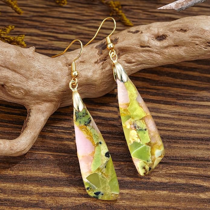 Boho Women Natural Stone Earrings Unique Healing Imperial Jasper Gemstone Energy Hypoallergenic Lightweight Dangle Drop Earrings Multiple Styles Earrings Jewelry for Birthday Party Gift