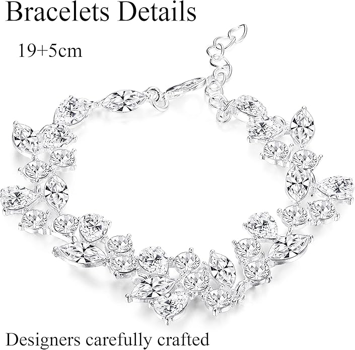 LOYALLOOK Crystal Bridal Jewelry Set for Women Rhinestone Necklace Earrings Bracelet Wedding Bridesmaid Gifts fit with Wedding Dress