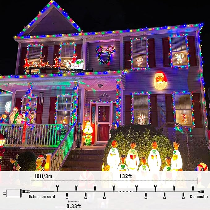 Christmas Lights Indoor, 132FT 400 LED Outdoor String Lights with 8 Modes Waterproof, Plug in Fairy Twinkle Lights Clear Wire for Bedroom Xmas Window Tree Wedding Decorations