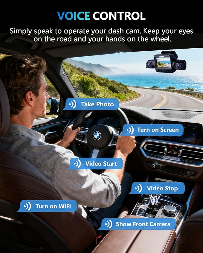 Dash Cam 4 Channel Front and Rear Inside, 360° Car Camera 4K UHD, Dash Camera for Cars Built-in Wi-Fi GPS, Dashcam with 64GB Card, Voice Control, CPL Filter, WDR Night Vision, 24H Parking Mode(V8PLUS)