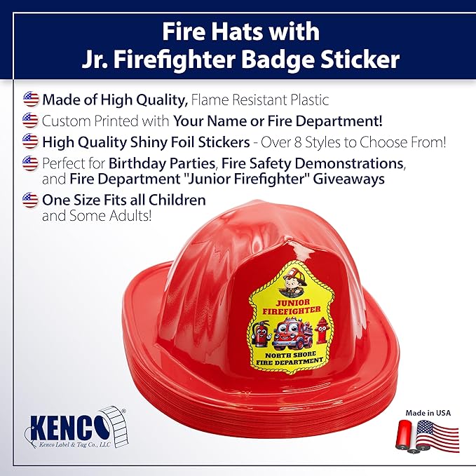Kenco Kids Customizable Plastic Firefighter Hats -Choose your style, add your name or department