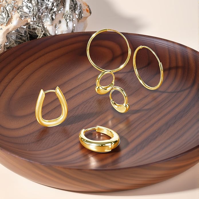 3 Pairs Gold Plated Hoop Earrings Set for Wonmen Trendy,With Butterfly & Bow Design,Jewelry Gift for Everyday, Party, Work