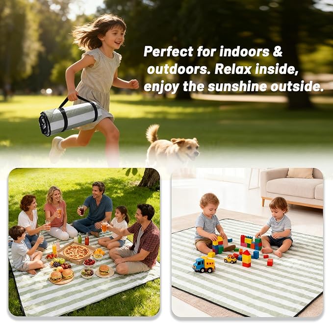Extra Large Picnic Blanket 80"x80" – Waterproof Sandproof Outdoor Blanket for Beach, Park, Grass, Lawn, Camping, Wedding Registry, Foldable & Portable Mat for Family Picnics and Travel