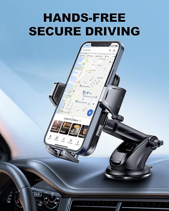 Suction Cup Car Phone Mount for Windshield/Dashboard, Hand Free Mobile Phone Holder for Car, Universal Cell Phone Holder Stand for iPhone 15 14 13 12 Pro Max Samsung Android 【Thick Case Friendly】