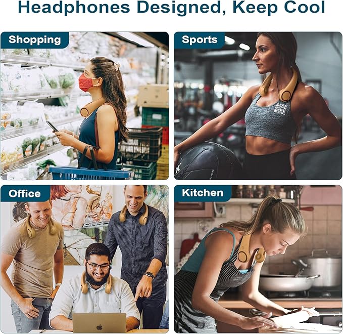 CIVPOWER Neck Fan: Portable Personal Neck Cooling Rechargeable Bladeless Fan - Hands Free 3 Speed 4000 mAh Battery USB Operated Wearable Headphone Design - for Men Women Outdoor Indoor (Orange)