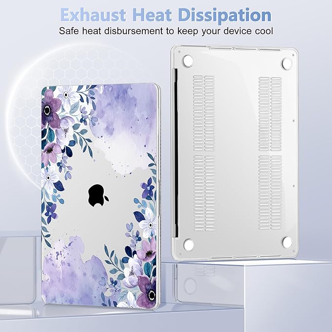 May Chen Compatible with MacBook Pro 13 inch Case 2022 2021 2020 Release Models A2338 M2 M1 A2251 A2289, Plastic Hard Shell Case for MacBook Pro 13 Inch with Touch Bar, Watercolor Purple Floral