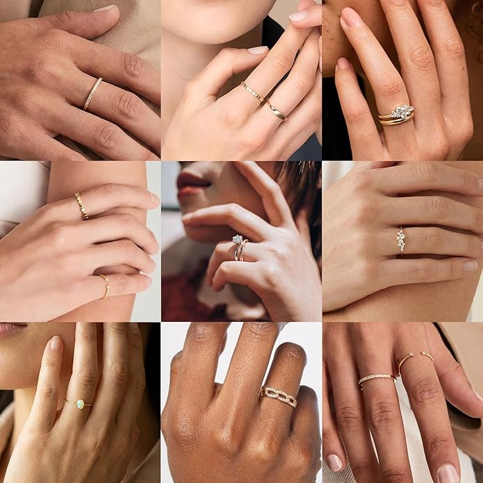 PLOMFOV 14K Gold/Silver Plated Stacking Rings Set for Women Non Tarnish CZ Heart Simple Cute Stackable Rings Dainty Trendy Gold Statement Rings Plain Band Size 4-12