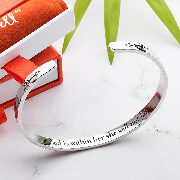 Carviell Engraved Cuff Bracelets for Women – Inspirational, Friendship, Love, Mom, Daughter, Sister, Christian, Graduation, Memorial & Wedding Gifts – 80+ Phrases – Stainless Steel, Gift-Ready