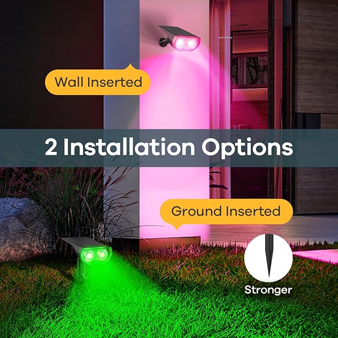 Linkind RGB Christmas Solar Lights Outdoor Waterproof IP67 StarRay Color Changing Spot Lights Outdoor for Yard Garden Pathway Holiday Christmas Decorations (Multicolor, 6 Pack)
