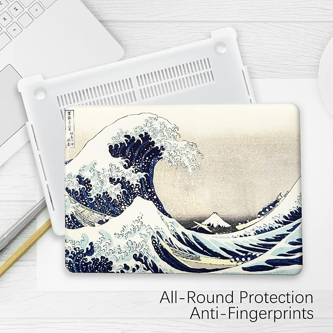 Berkin Arts Compatible with MacBook Air 13 inch Cover, 2022-2018 Release A1932 with Touch ID with Keyboard Cover & Screen Protector Ukiyo-e (The Great Wave by Hokusai)